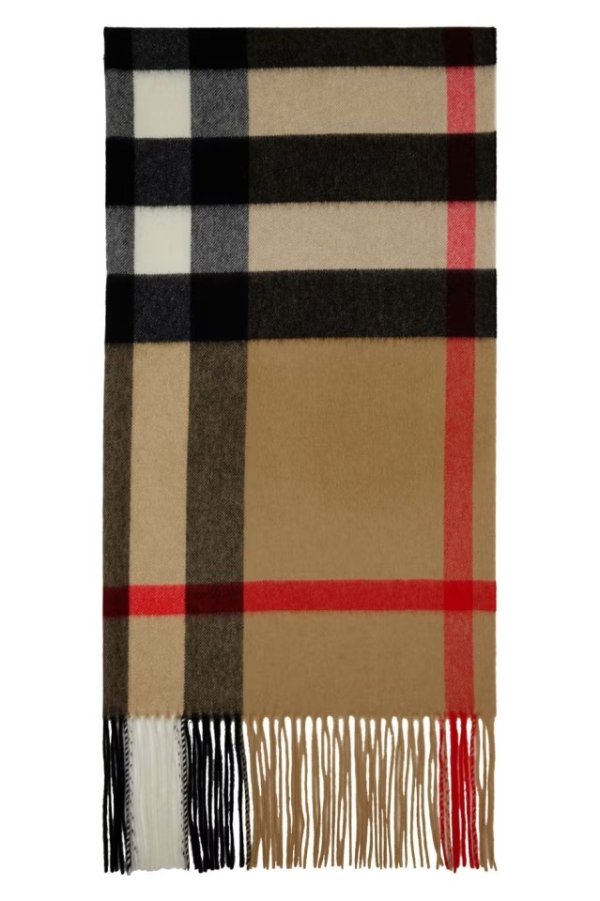 Beige Oversized Check Scarf