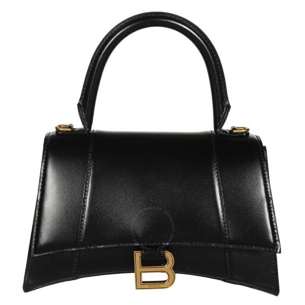 Black Leather Small Hourglass Box Handbag
