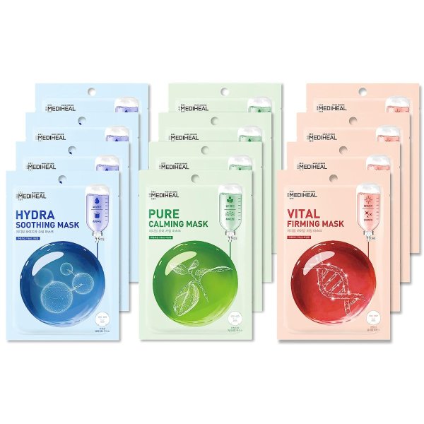 Daily Essential Masks 12 Pack (3 types x 4 each) Soothing, Hydrating, Firming