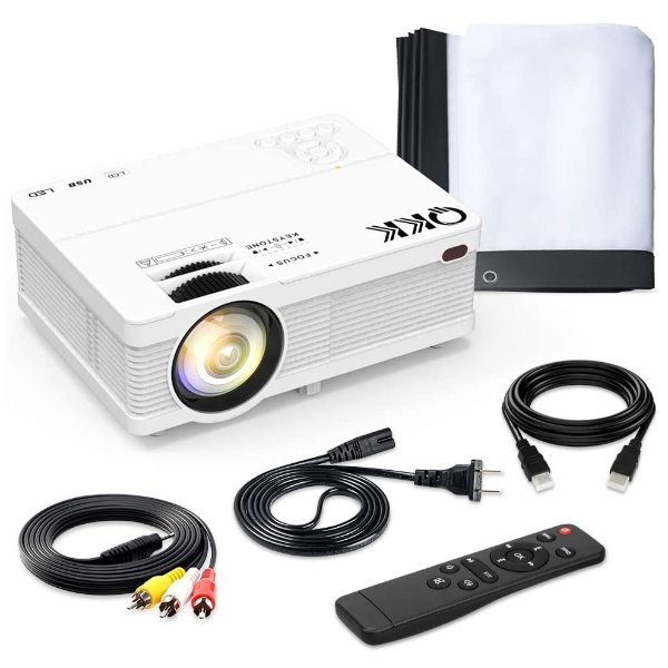 QKK Mini Projector 5500 Portable LCD Projector [100" Projector Screen Included] Full HD 1080P Supported