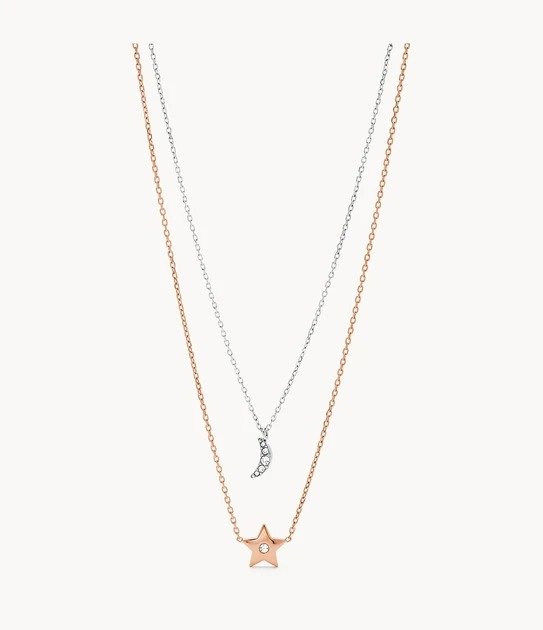 Women's Moon and Star Two-Tone Stainless Steel Pendant Necklace