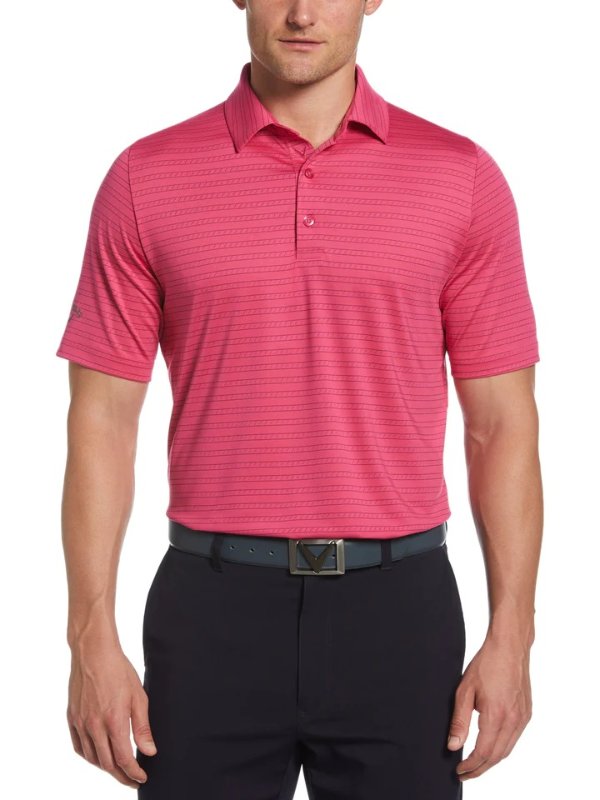 Mens Fine Line Ventilated Stripe Golf Polo Shirt