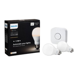 Philips Hue White 60W Equivalent Soft White (2700K) A19 Connected Home LED Light Bulb Starter Kit