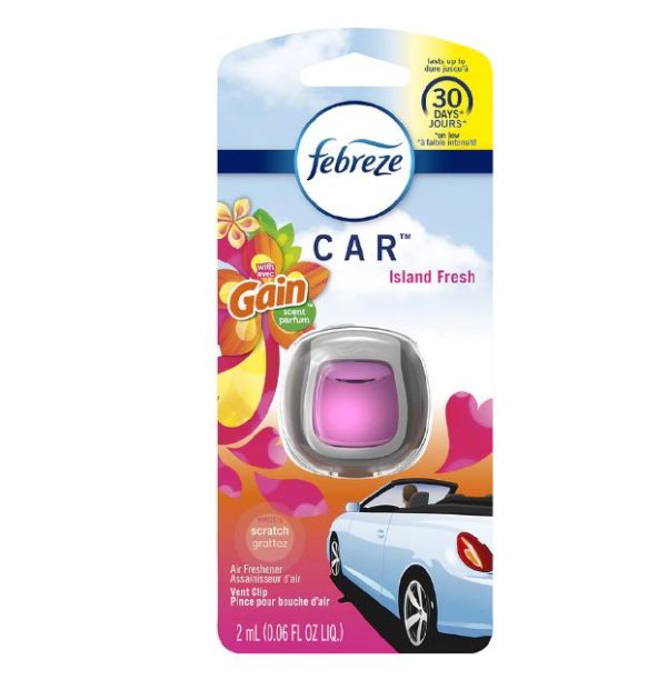 Febreze Car Odor-Eliminating Air Freshener Vent Clip with Gain Scent Island Fresh