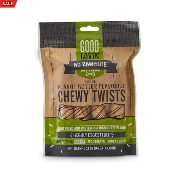 Good Lovin' Peanut Butter-Flavored Chewy Twists No-Rawhide Dog Chews, Count of 4 | Petco