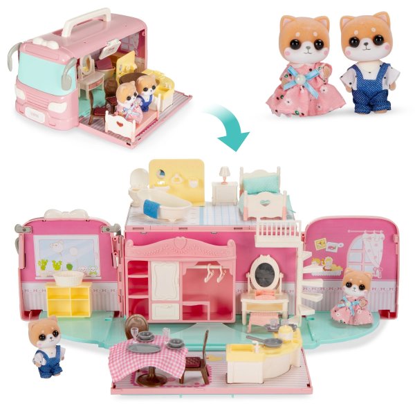 Camper Van Playset Pretend Play Dollhouse with Tiny Critters