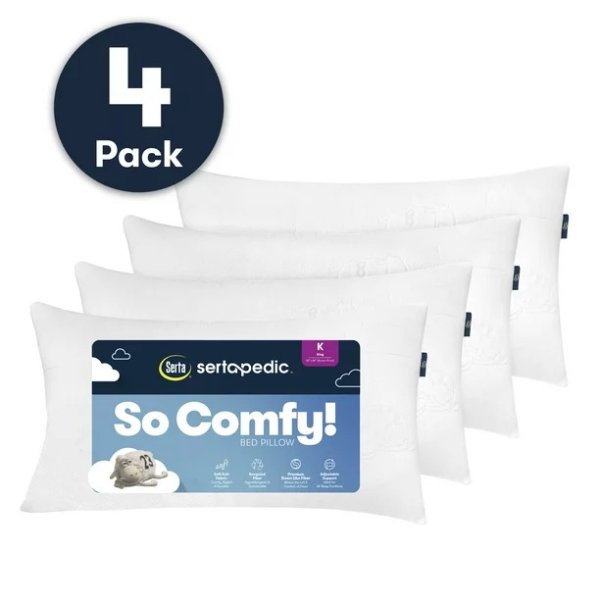So Comfy Bed Pillow, King, 4 Pack