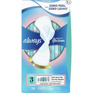 alwaysInfinity FlexFoam Pads for Women, Size 3 Extra Heavy Flow Absorbency, with Wings Unscented, 28 Count (Pack of 3, Total 84 Count)
