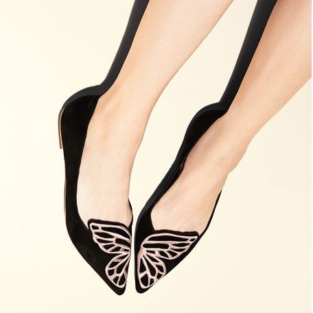 Bibi Butterfly Embroidered Suede Flat, Black/Rose Gold