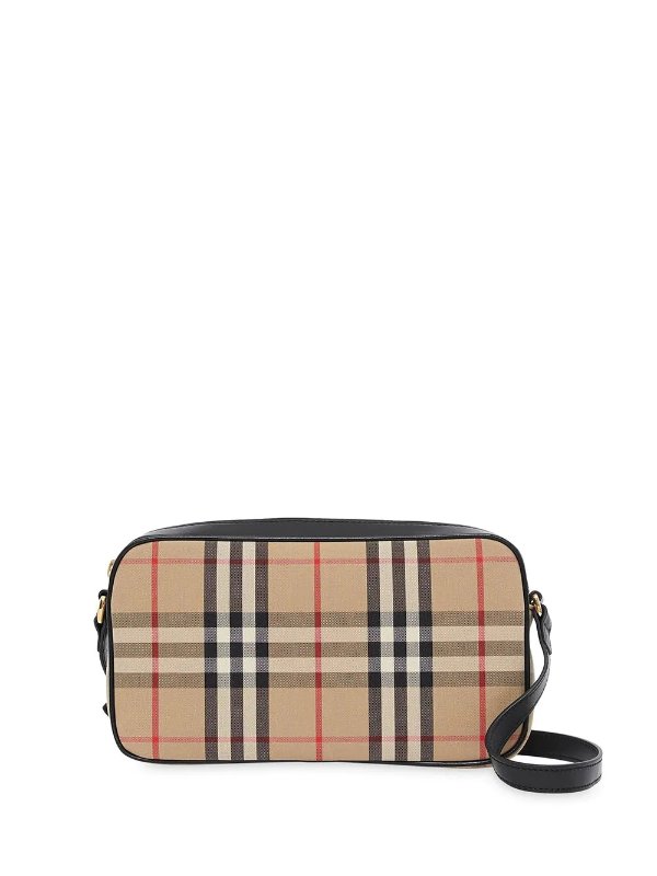 Small Vintage Check and Leather Camera Bag