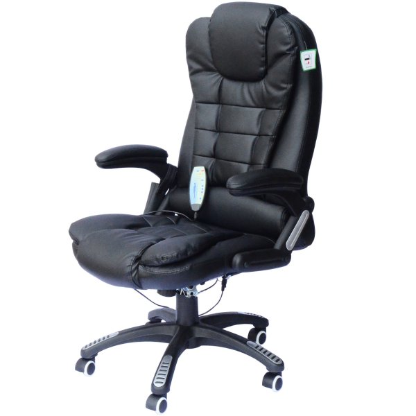 HomCom Executive Ergonomic Heated Vibrating Computer Desk Office Massage Chair - Black, Executive Chairs | Aosom
