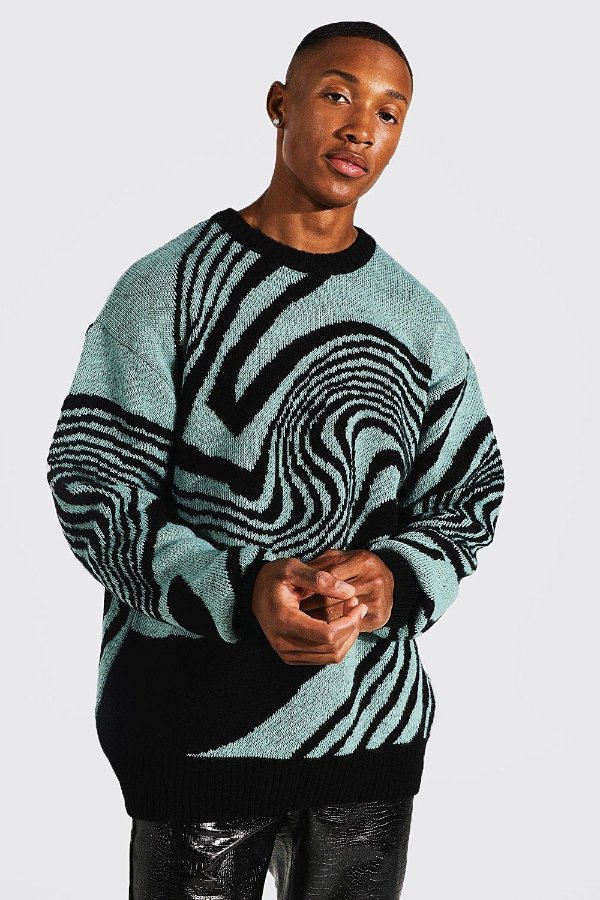 Oversized Brushed Marble Knitted Jumper | BoohooMAN