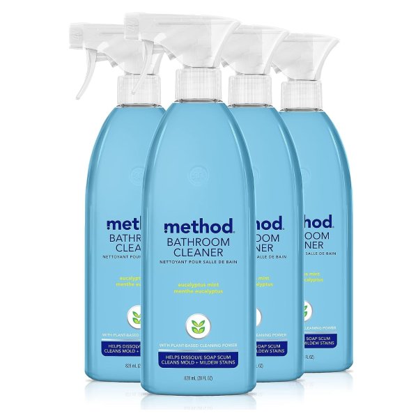Bathroom Cleaner, Removes Mold + Mildew Stains, Eucalyptus Mint, 28 Fl Oz pack of 4
