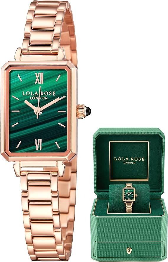 Women's Malachite Textured Watch with Rose Gold Three-Bead Steel Band