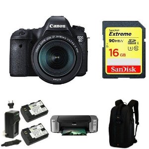 Canon EOS 6D 20.2 MP CMOS Digital SLR Camera with 3.0-Inch LCD and EF 24-105mm IS STM Lens Kit + PIMXA Pro 100 Printer, Photo Paper, Memory Card, Bag and Battery