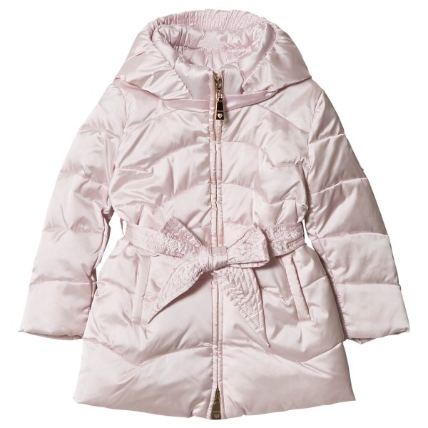 Pale Pink Quilted Longline Coat with bow Belt Detail | AlexandAlexa