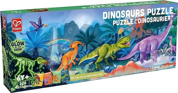 Dinosaurs Puzzle 1.5 Meter Long | 200 Pieces Colorful Giant Glow-in-The-Dark Jigsaw for Children 6+ Years