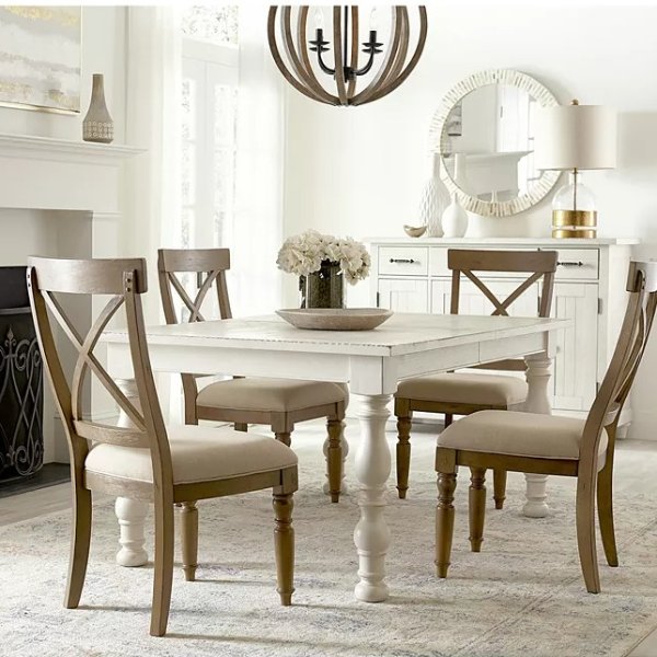 Aberdeen Off White Driftwood Expandable 5-Pc. Dining Set (Rectangular Table & 4 Upholstered Side Chairs)