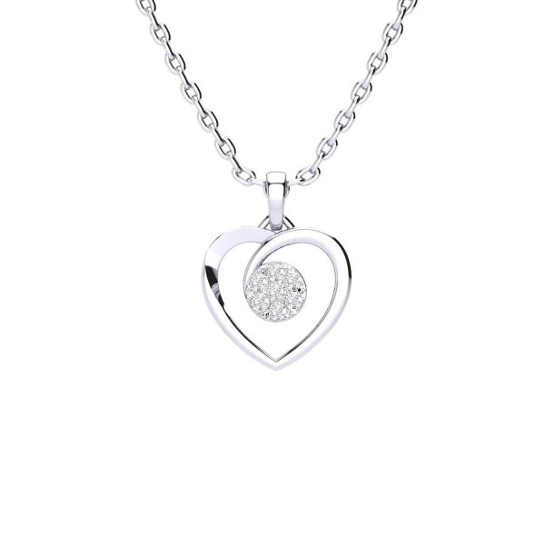 1/10 Carat TW Diamond Heart Cluster Necklace In Sterling Silver