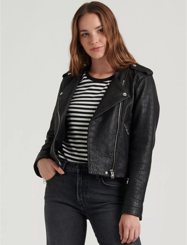 Pebble Leather Moto Jacket | Lucky Brand