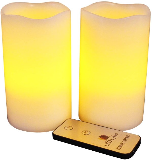 LED Lytes Flameless LED Candles Flickering Pillar, Battery Powered Remote Control Candle Set