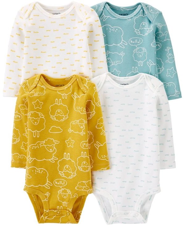 Baby 4-Pk. Long-Sleeve Sheep Cotton Bodysuits