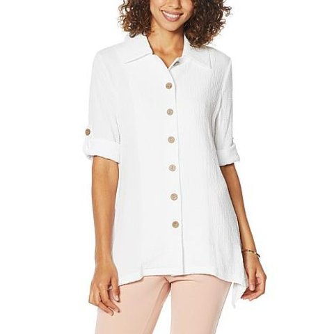 Nina Leonard Easy Stretch Textured Shirt - 9774281 | HSN