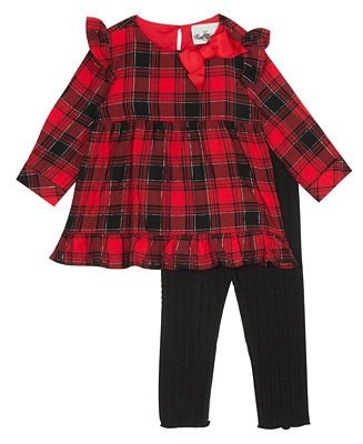 Baby Girls Yarn Dye Top and Rib Knit Leggings, 2 Piece Set