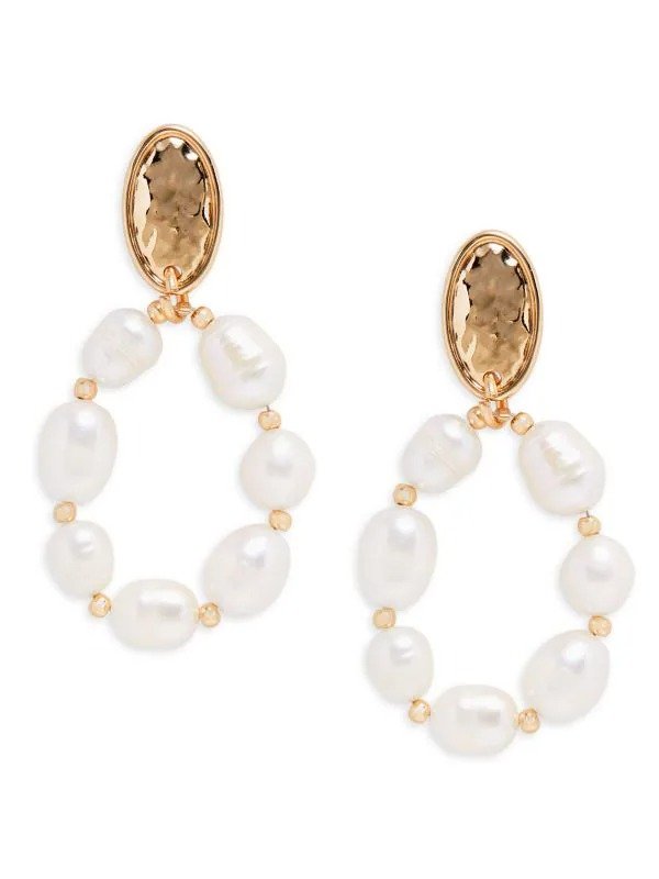 Summer Luxe Goldtone Metal & Glass Pearl Drop Earrings