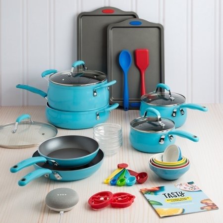 Tasty 30 Piece Non-Stick Cookware Set + Google Home Mini - Blue