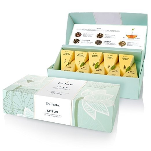 LOTUS Petite Presentation Box with 10 Handcrafted Pyramid Tea Infusers - Black Tea, Green Tea, Oolong Tea, White Tea, Herbal Tea