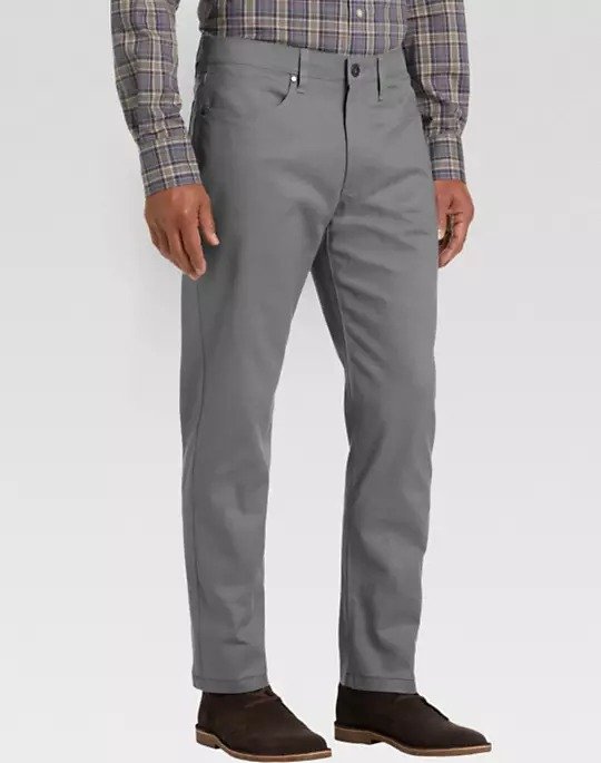 Gray Classic Fit Twill Casual Pants