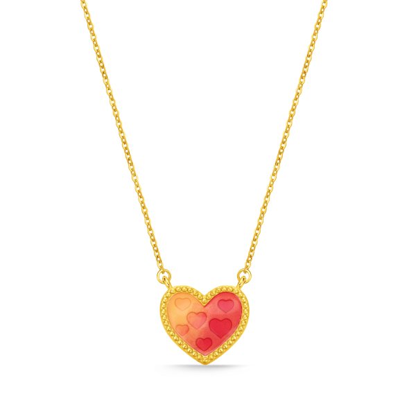999 Pure 24K Gold Red Enamel Love Necklace