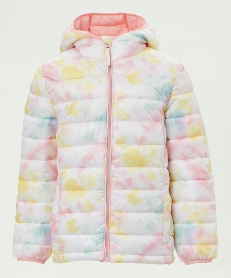 White & Pink Tie-Dye Quilted Packable Jacket - Infant & Girls