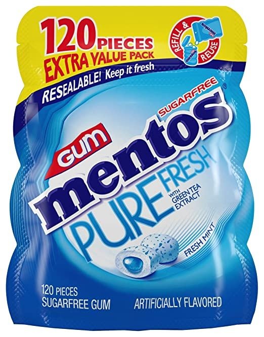 Pure Fresh Sugar-Free Chewing Gum with Xylitol, Fresh Mint, 120 Piece Bulk Resealable Bag (Pack of 1)