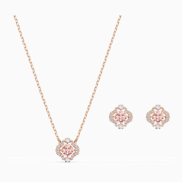 Sparkling Dance Clover Set, Pink, Rose-gold tone plated by
