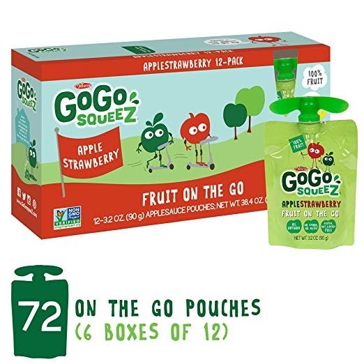 Applesauce on the Go, Apple Strawberry, 3.2 Ounce (72 Count), Gluten Free, Vegan Friendly, Healthy Snacks, Unsweetened Applesauce, Recloseable, BPA Free Pouches