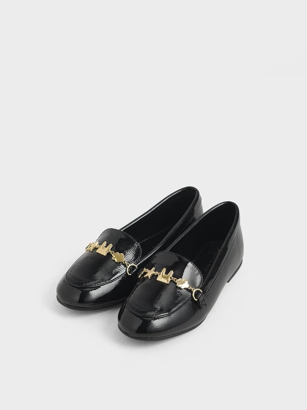 Girls&apos; Wrinkled Patent Charm Loafers