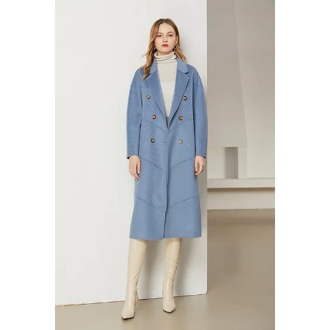 Ecru Emissary满$350送25礼卡雾霾蓝斜格水波纹双面羊毛大衣