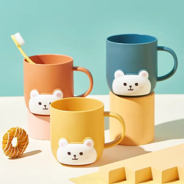 16 9oz Cartoon Bear Wash Cup Portable Handle Plastic Cup Kids Toothbrush Cup Couple Bathroom Cup - Home & Kitchen - Temu