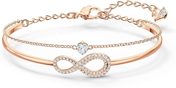Women's Infinity Knot Rose-Gold Tone Finish Bangle Bracelet, Necklace & Earrings Crystal Jewelry Collection