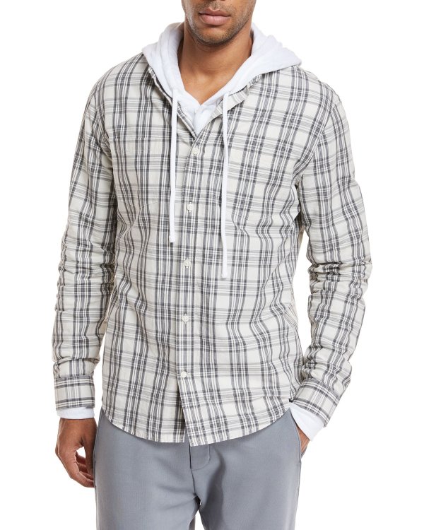 Plaid Woven ShirtDouble-Knit Hooded Henley T-ShirtCotton Jogger Sweatpants with Pockets