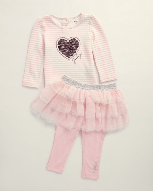 (Infant Girls) Two-Piece Sequin Heart Tee & Tulle Leggings Set