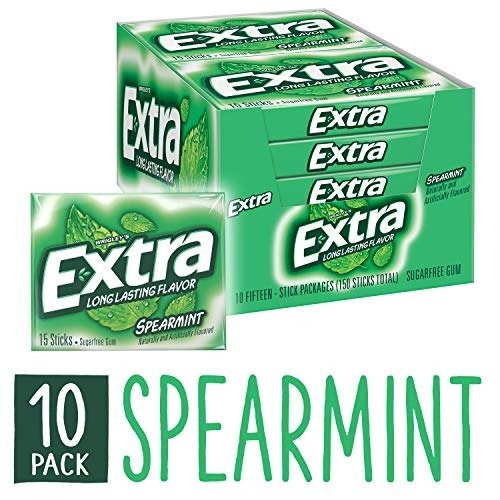 Spearmint Sugarfree Chewing Gum, 15 Pieces (Pack of 10)