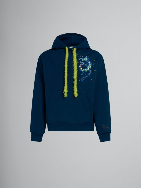 Blue bio jersey hoodie with dragon print