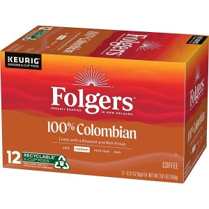 Folgers 100% Colombian Medium Roast Coffee, 12 Count (Pack of 6)