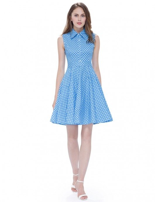 Alisa Pan Button Up Polka Dot Fit and Flare Dress