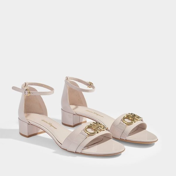 Como 30 Mid Height Sandals in Jasmine and Pale Cream Patent Leather