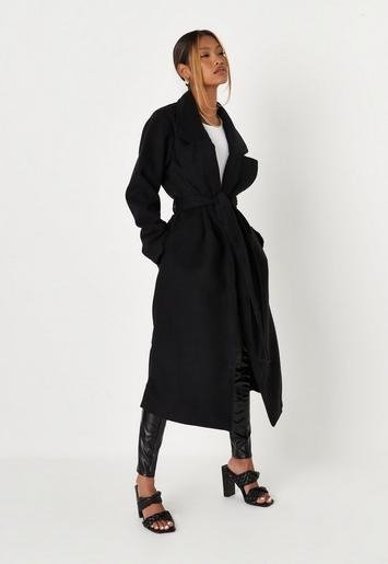 - Black Slouchy Belted Longline Oversized Coat