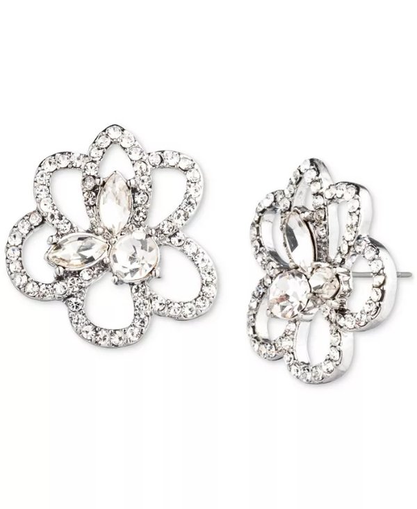 Pave & Crystal Flower Stud Earrings